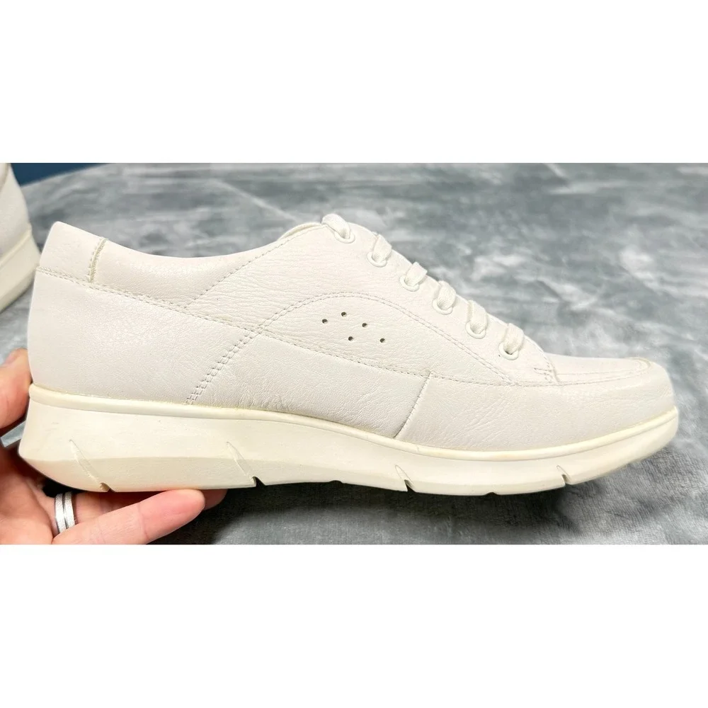 Hush Puppies Sneakers Mens 10 Wide Cream Leather Lace Up Casual Shoes